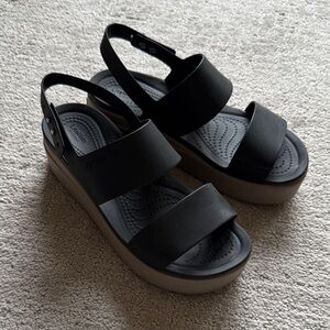 CROCS Black and Tan Platform Sandals